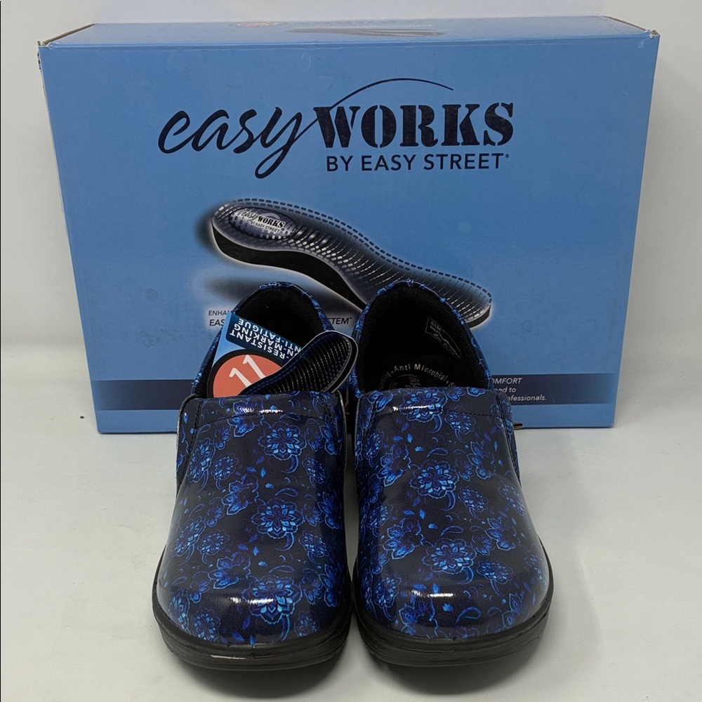 Easy Works by Easy Street Women’s Blue Patent Comfort Work Shoes - 6.5 - Picture 3 of 6